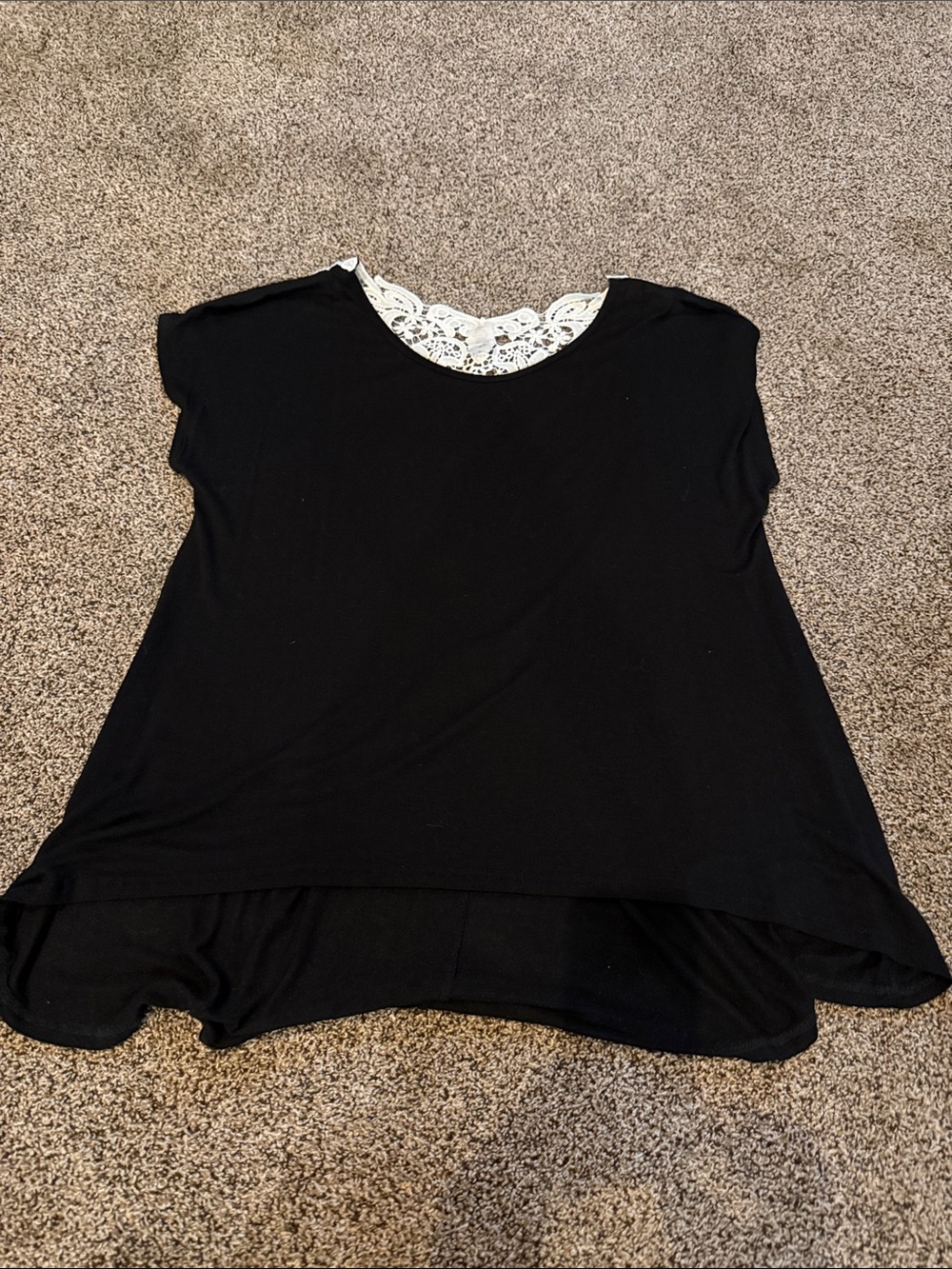 Black Top with White Lace Yoke